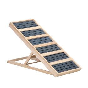 39" Long Wooden Pet Ramp, Folding Dog Cat Ramp with Height Adjustment From 16.3" to 24" and Non-Slip Mat for Bed Couch, Natural