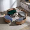 Scandinavian style Elevated Dog Bed Pet Sofa With Solid Wood legs and Bent Wood Back, Velvet Cushion, Walnut