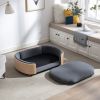 Scandinavian style Elevated Dog Bed Pet Sofa With Solid Wood legs and Bent Wood Back, Velvet Cushion,Large Size