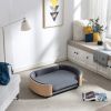 Scandinavian style Elevated Dog Bed Pet Sofa With Solid Wood legs and Bent Wood Back, Velvet Cushion,Large Size