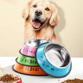 Stainless steel dog bowl; color anti-skid dog bowl; cat bowl (colour: 26cm, Size: Pink Cartoon)