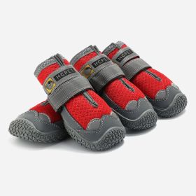 Pet Non-Skid Booties, Waterproof Socks Breathable Non-Slip with 3m Reflective Adjustable Strap Small to Large Size (4PCS/Set) Paw Protector (Color: Red, Size: L)