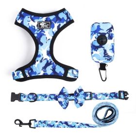 4Pcs Set Reflective No Pull Dog & Cat Harness Collar Leash With Dog Poop Bag For Small Medium Dog (Color: Blue, Size: M)