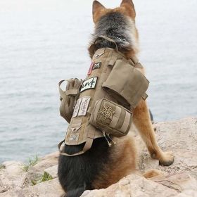 Tactical Dog Harness With Pouches; Adjustable Harness With 3 Detachable Pockets (Color: Army Green, Size: M)