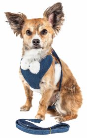 Pet Life Luxe 'Pom Draper' 2-In-1 Mesh Reversed Adjustable Dog Harness-Leash W/ Pom-Pom Bowtie (Size: X-Small)