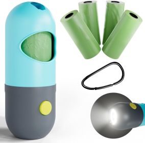 Dog Poop Bag Dispenser with 4 Rolls of 15 Bags in Each. Green Dog Poop Bag Holder with Flashlight for Leash. Plastic Dog Bag Dispenser with Carabiner (Color: Clear, Material: Plastic)
