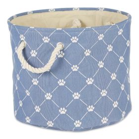 Multipurpose Pet Storage Bin Round Medium with Printing (Color: Stonewash Blue, Size: 12x15x15 inch)