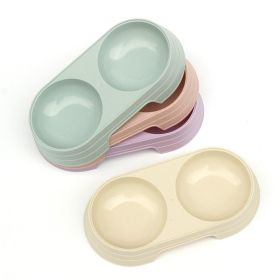 Wheat straw pet double bowl dog bowl cats dogs drinking and eating dual-use meal bowl (colour: blue, Size: Shuangwan of wheat)