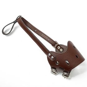 Dog Muzzle Leather, Comfort Secure Anti-Barking Muzzles for Dog, Breathable and Adjustable (Color: Coffee, Size: XL)