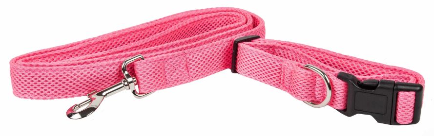 Pet Life 'Aero Mesh' 2-In-1 Dual Sided Comfortable And Breathable Adjustable Mesh Dog Leash-Collar (Color: pink, Size: Large)